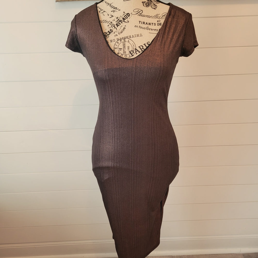 See You Monday metallic bronze bodycon midi dress Sz. Small Excellent Condition